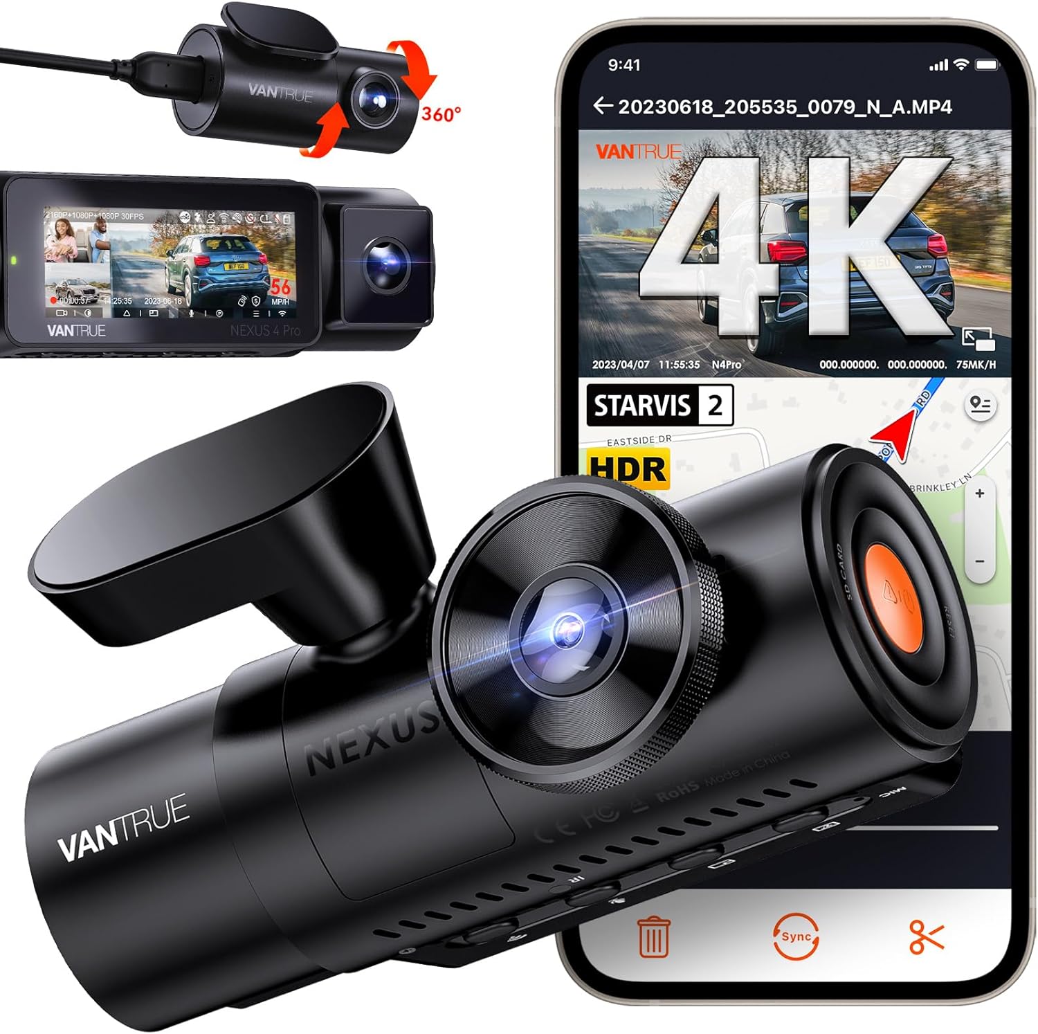 N4 Pro 4K 3 Channel Dash Cam